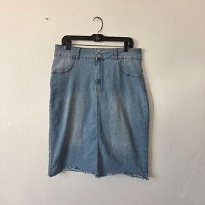 Denim Jean Skirt Knee Length Stretch Blue Modest Americana Retro Y2K 90s 1XL